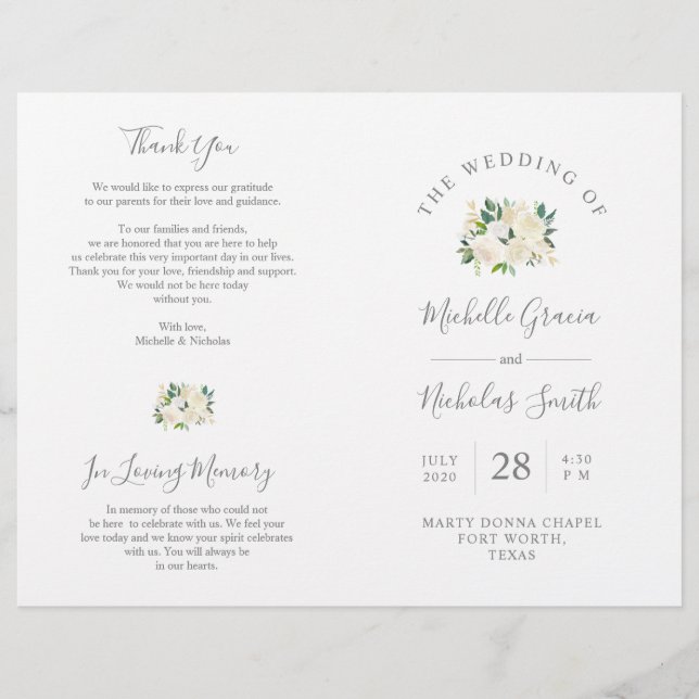Programa de Cerimônia de Casamento Cream Watercolo (Frente)