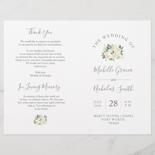 Programa de Cerimônia de Casamento Cream Watercolo (Frente)