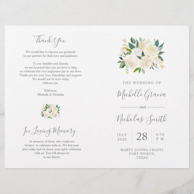 Programa de Cerimônia de Casamento Cream Watercolo (Frente)