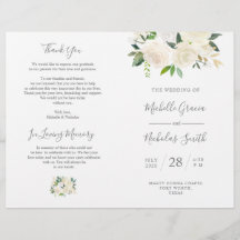 Programa de Cerimônia de Casamento Cream Watercolo