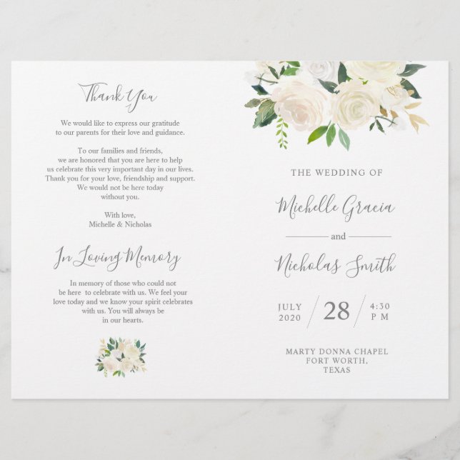 Programa de Cerimônia de Casamento Cream Watercolo (Frente)