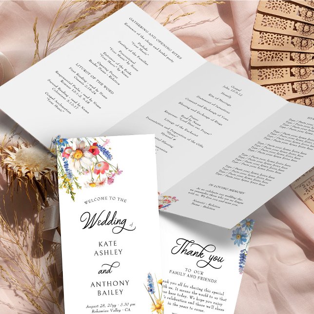 Programa de Cerimônia de Casamento de Flores Selva (Wedding Ceremony Program from Country Wildflower Wedding Collection by Darling & May)