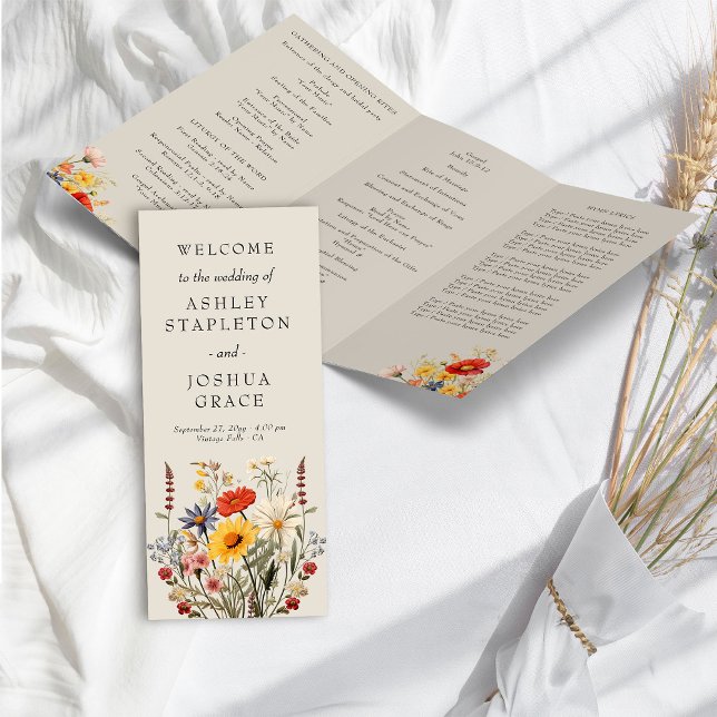 Programa de Cerimônia de Casamento de Flores Silve (Wedding Ceremony Program from the Rustic Wildflower Wedding Collection by Darling & May
)