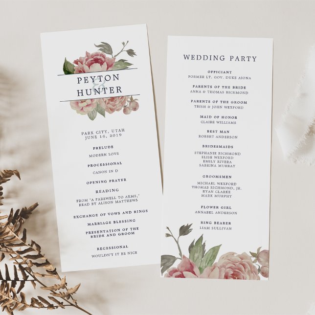 Programa de Cerimônia de Casamento de Rosa Blush (Criador carregado)