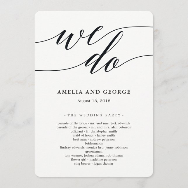 Programa de Cerimônia de Casamento de Script Moder (Frente)