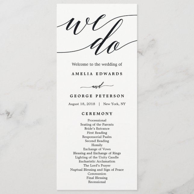 Programa de Cerimônia de Casamento de Script Moder (Frente)