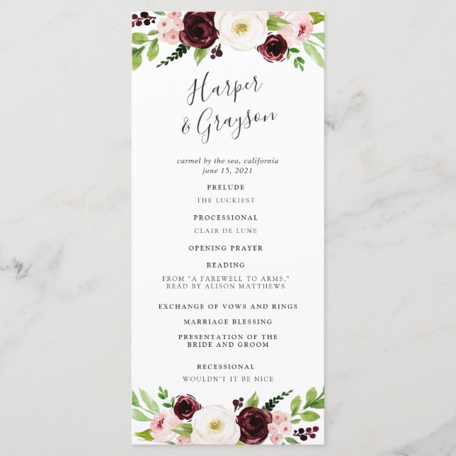 Programa de Cerimônia de Casamento do Blush Romanc (Frente)