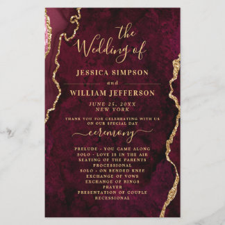 Programa de Cerimônia de Casamento do Ouro Burgund