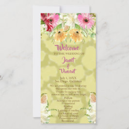 Programa de Cerimônia de Casamento Dourado de Flor