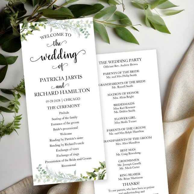 Programa de Cerimônia de Casamento Elegante com Ve (Criador carregado)