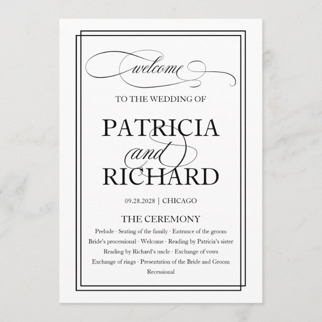 Programa de Cerimônia de Casamento Elegante em Let (Frente)