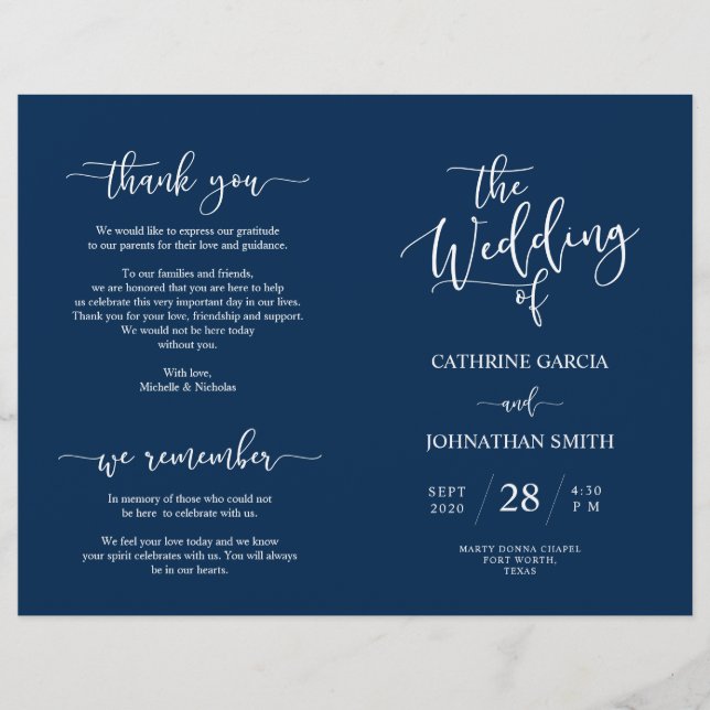 Programa de Cerimônia de Casamento, Elegante Marin (Frente)
