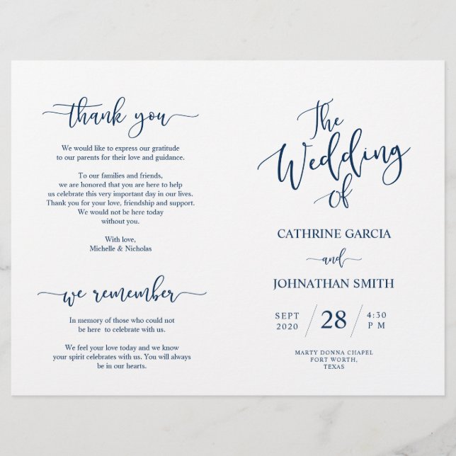 Programa de Cerimônia de Casamento, Elegante Marin (Frente)