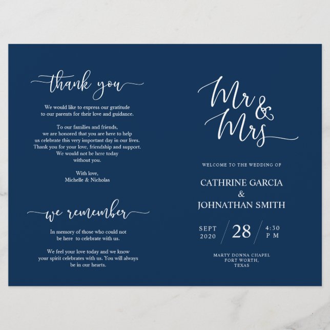 Programa de Cerimônia de Casamento, Elegante Marin (Frente)