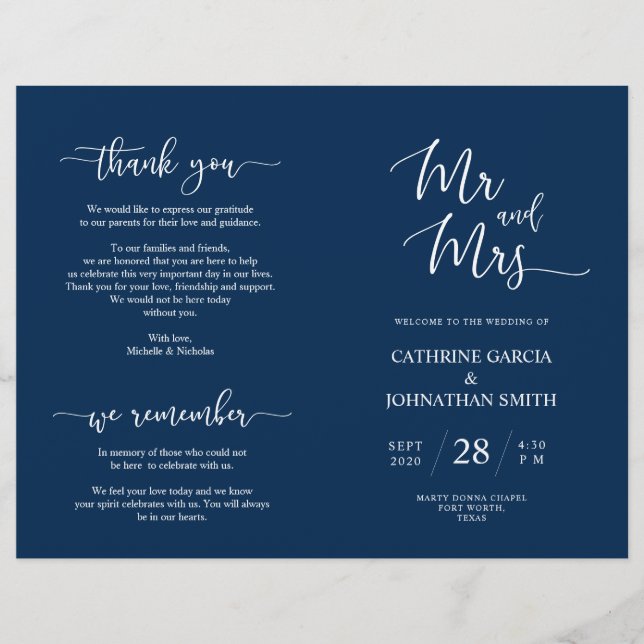 Programa de Cerimônia de Casamento, Elegante Marin (Frente)