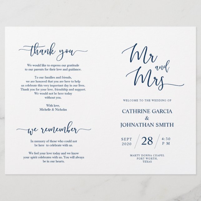 Programa de Cerimônia de Casamento, Elegante Marin (Frente)