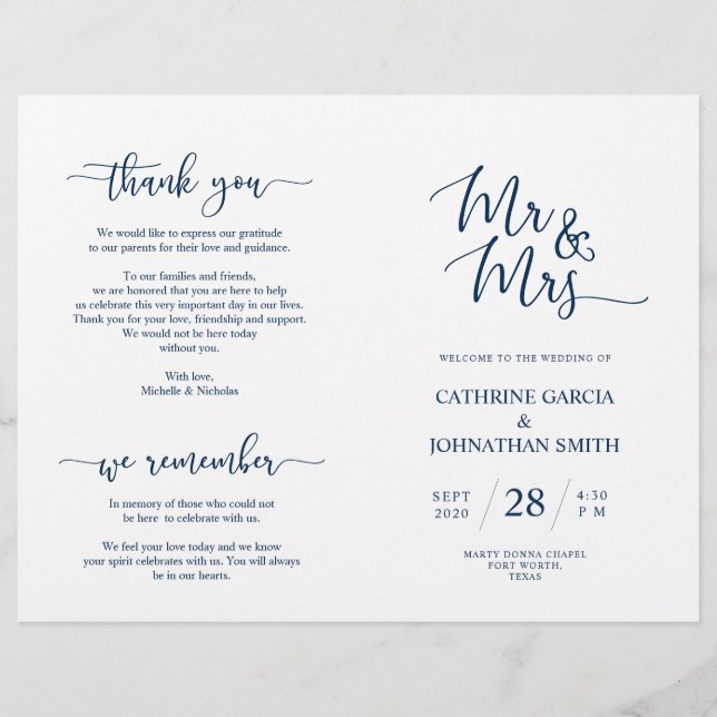 Programa de Cerimônia de Casamento, Elegante Scrip (Frente)
