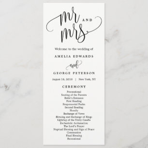 Programa de Cerimônia de Casamento em Caligrafia