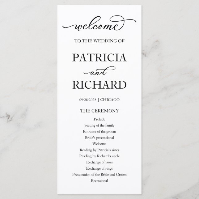 Programa de Cerimônia de Casamento em Letra Chic (Frente)