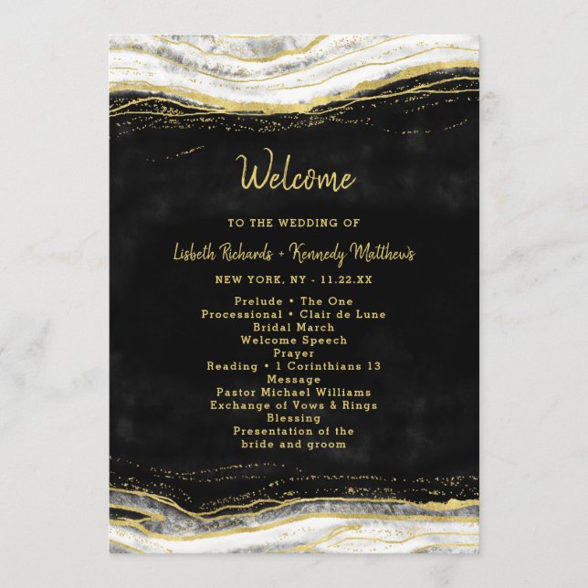 Programa de Cerimônia de Casamento em Preto Branco (Frente)