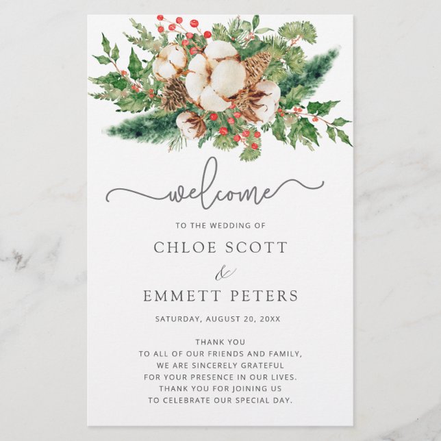 Programa de Cerimônia de Casamento em Verde Botâni (Frente)