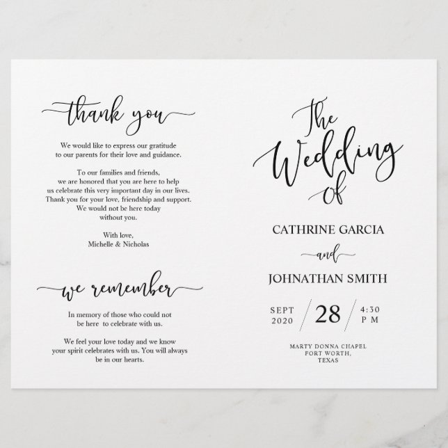 Programa de Cerimônia de Casamento, Escuro Elegant (Frente)