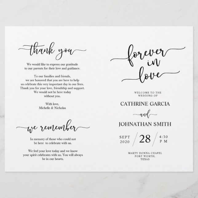 Programa de Cerimônia de Casamento, Escuro Elegant (Frente)