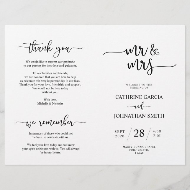 Programa de Cerimônia de Casamento, Escuro Elegant (Frente)
