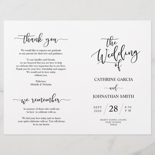 Programa de Cerimônia de Casamento, Escuro Elegant (Frente)
