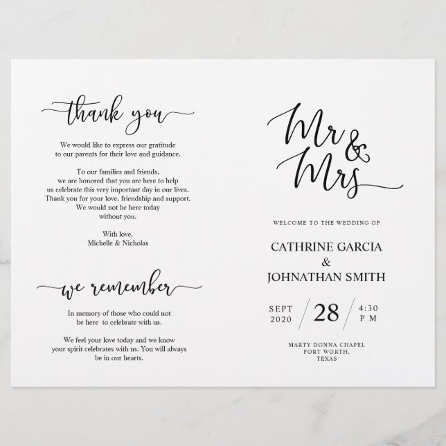 Programa de Cerimônia de Casamento, Escuro Elegant (Frente)
