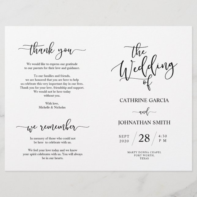 Programa de Cerimônia de Casamento, Escuro Elegant (Frente)