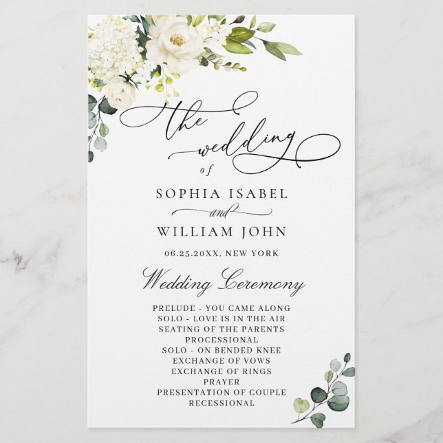 Programa de Cerimônia de Casamento Eucalyptus de R (Frente)