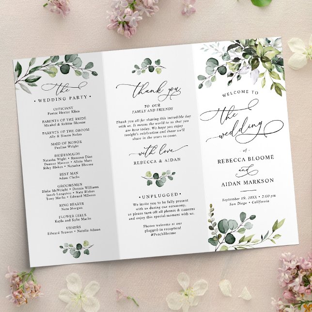 Programa de Cerimônia de Casamento Eucalyptus Gree (Criador carregado)