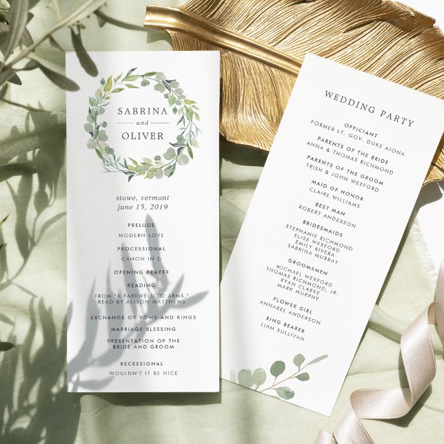 Programa de Cerimônia de Casamento Eucalyptus Wrea (Criador carregado)