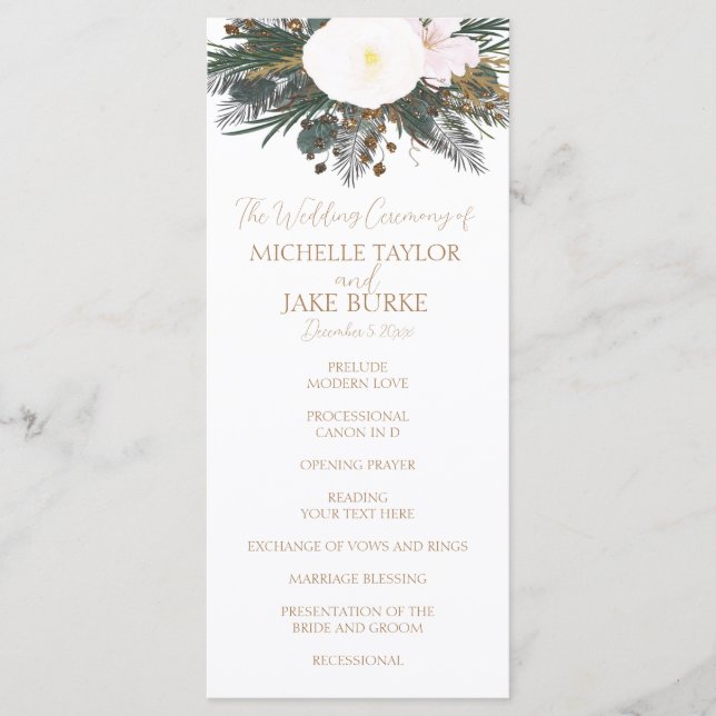 Programa de Cerimônia de Casamento Evergreen de in (Frente)