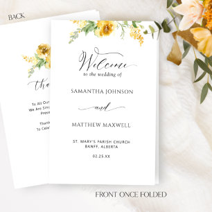 Programa de Cerimônia de Casamento Floral Amarelo