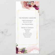 Programa de Cerimônia de Casamento Floral Burgundy