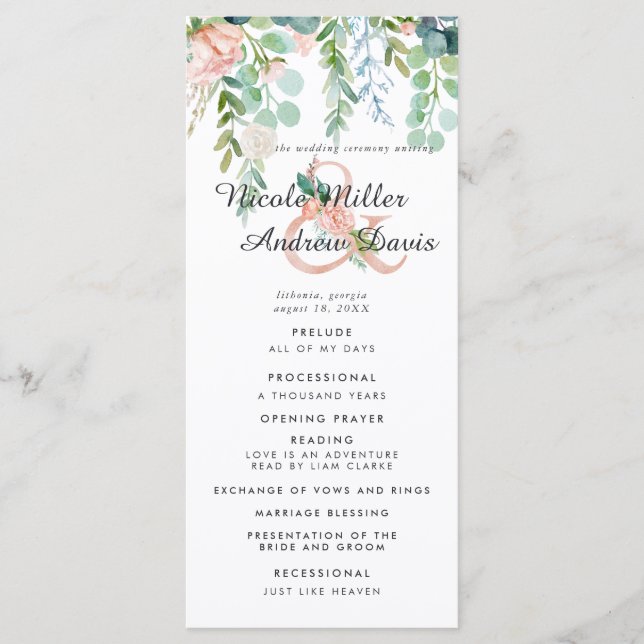 Programa de Cerimônia de Casamento Floral de Verão (Frente)