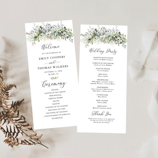 Programa de Cerimônia de Casamento Floral Greenery (Criador carregado)