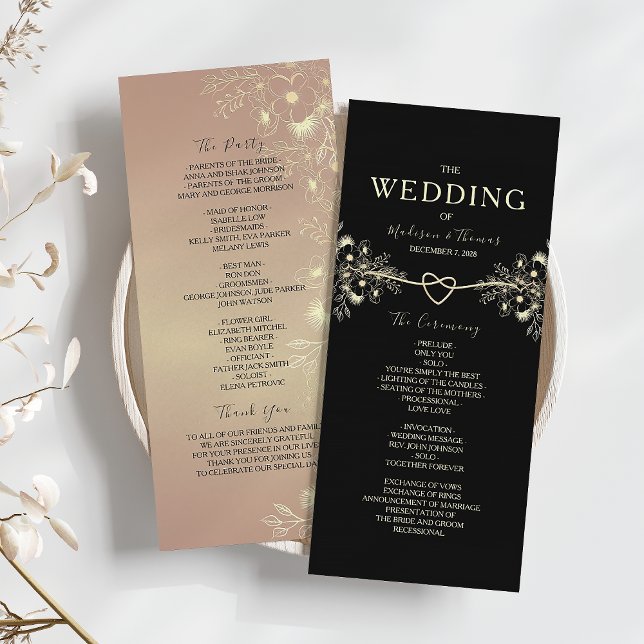 Programa de Cerimônia de Casamento Floral Ouro Pre (Criador carregado)