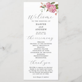 Programa de Cerimônia de Casamento Floral Rosa