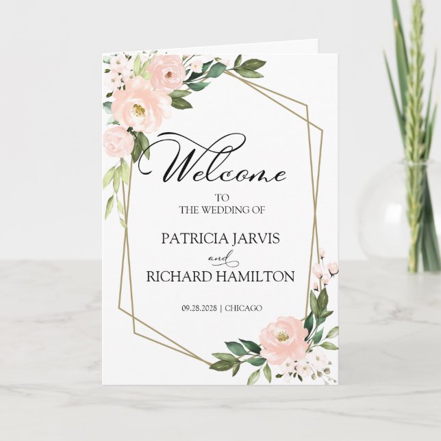 Programa de Cerimônia de Casamento Floral Rosa Beg (Frente)