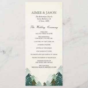 Programa de Cerimônia de Casamento Florestal Pine