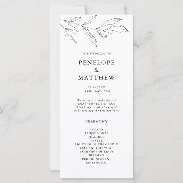 Programa de Cerimônia de Casamento Foliar Foliar d (Frente)