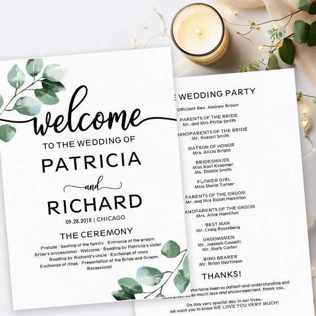 Programa de Cerimônia de Casamento Greenery (Criador carregado)