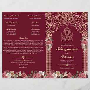Programa de Cerimônia de Casamento Hindu Vermelho 