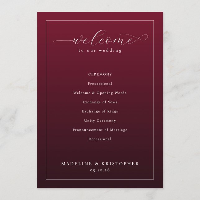 Programa de Cerimônia de Casamento Marrom Elegante (Frente)
