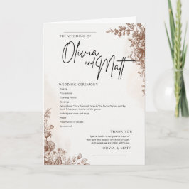 Programa de Cerimônia de Casamento – Marrom Floral