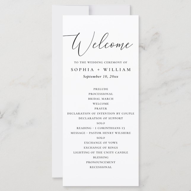 Programa de Cerimônia de Casamento Minimalista com (Frente)