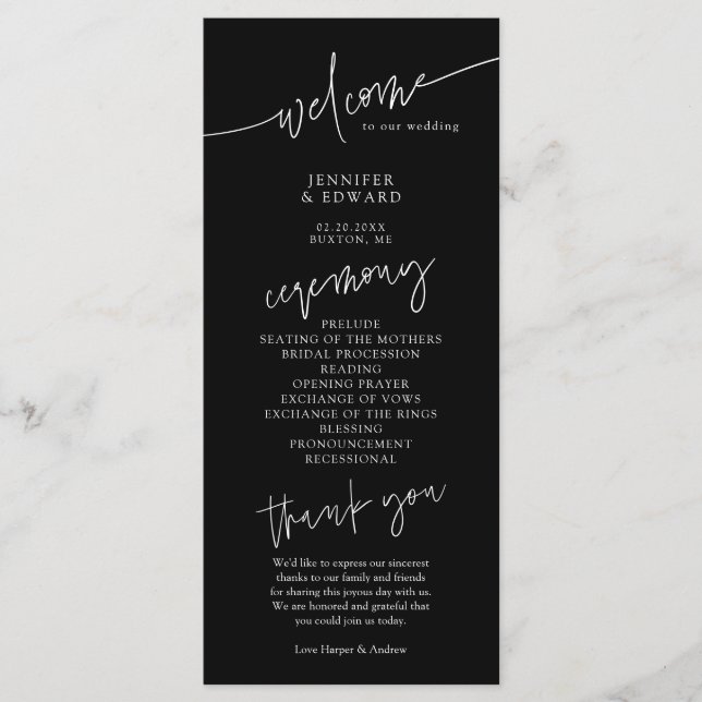 Programa de Cerimônia de Casamento Minimalista em  (Frente)